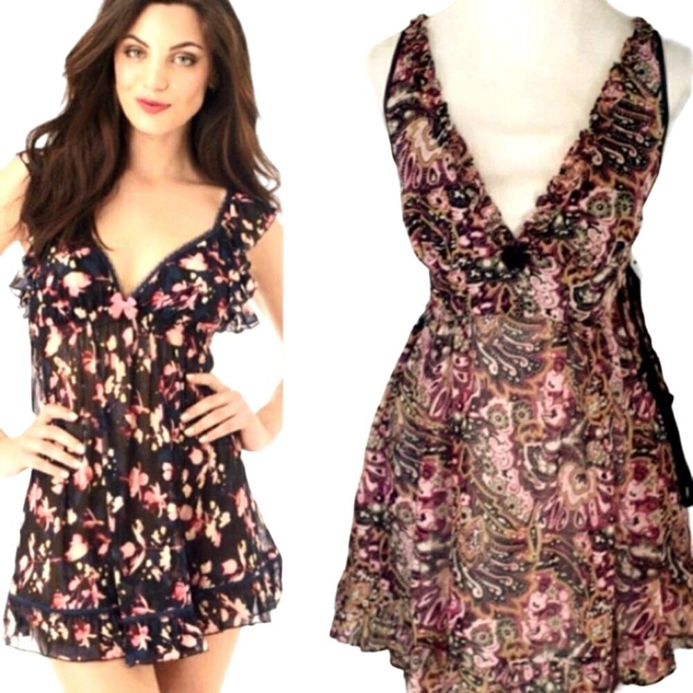 NEW Betsey Johnson Babydoll Lingerie Nightie Camisole Dress Top Set Sz M Paisley